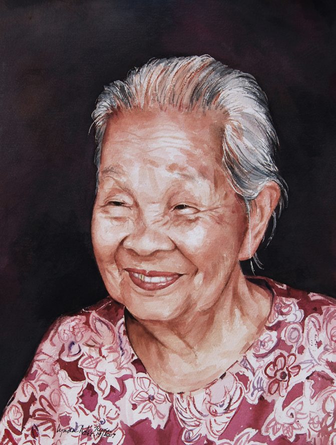 watercolor painting of an asian grandmother