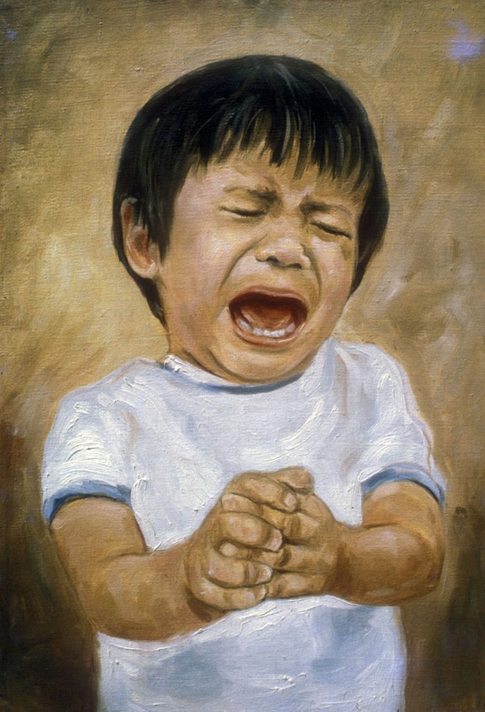 oil painting of young boy bawling